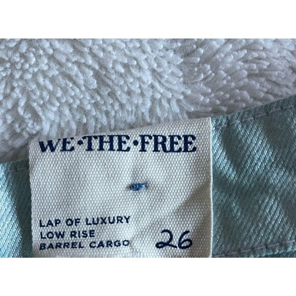 We the free Lap Of Luxury Barrel Cargo Jeans Metallic Coating Aqua Marine 26 NEW - Picture 2 of 8